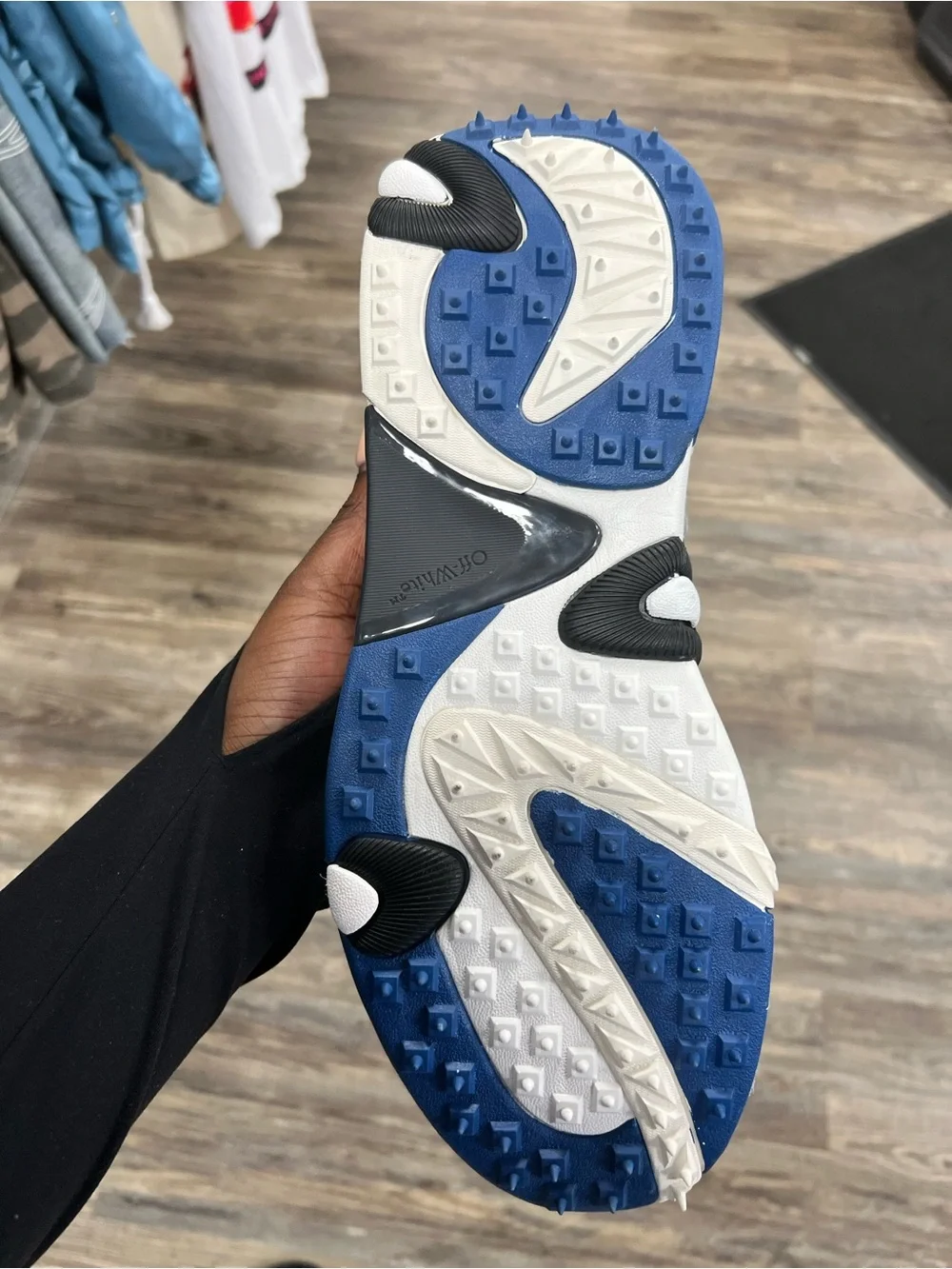 Off-White Style Multi-Color Sneaker with Neon Green Collar